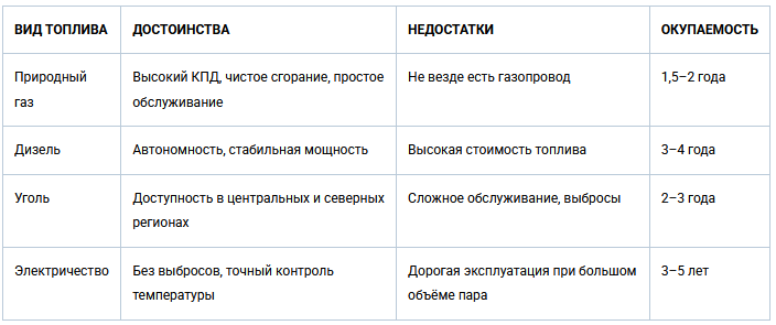 Выбор топлива для парового котла
